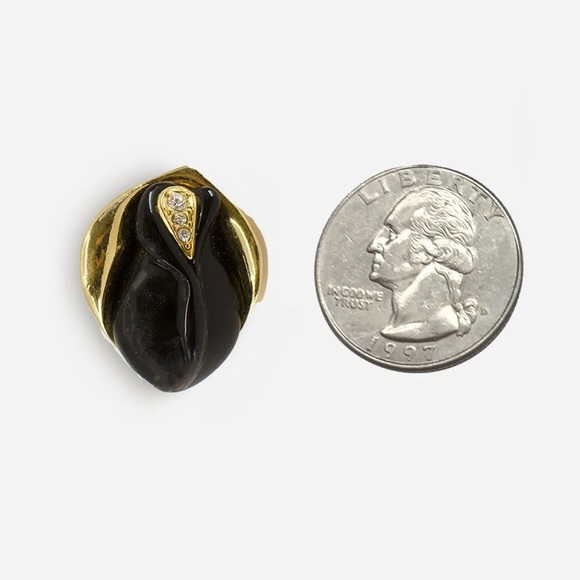 Vintage 1980's KJL for AVON Black Midnight Rose Post Earrings | Bloom After Dark - Picture 3 of 6